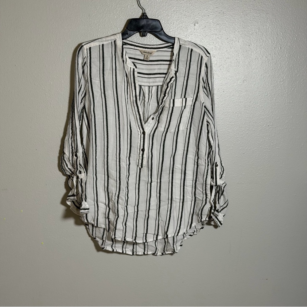 Lucky‎ Brand Women Striped Black/White Top Blouse Long Sleeve size M
